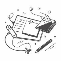 Flat lay of a graphic tablet and stylus with a laptop symbolizing design tools in double exposure with copy space concept as A flat lay of a graphic tablet and stylus intertwined Clear vector