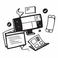 Flat lay of a desktop monitor and sticky notes with a keyboard symbolizing task management in double exposure with copy space concept as A flat lay of a desktop monitor and sticky Clear vector