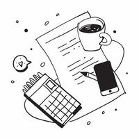 Flat lay of a keyboard and coffee cup with a notebook symbolizing workspace essentials in double exposure with copy space concept as A flat lay of a keyboard and coffee cup intert Clear vector
