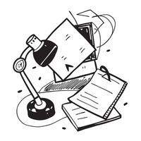 Flat lay of a desk lamp and sticky notes with a tablet symbolizing study tools in double exposure with copy space concept as A flat lay of a desk lamp and sticky notes intertwined Clear vector