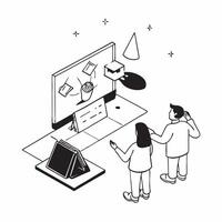 flat icon Virtual Game Design Class concept as Students attend a virtual class on game design learning to create games from experienced instructorsSimple flat illustration i Clear vector
