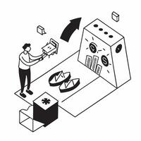 flat icon Sustainability Process Review concept as A sustainability officer reviews and revises company processes to align with eco friendly practicesSimple flat illustration in i Clear vector