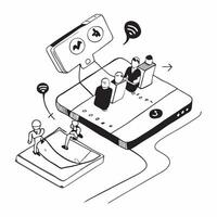 flat icon Social Media Management App concept as Digital marketers manage multiple social media accounts efficiently using a social media management appSimple flat illustration in Clear vector