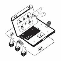 flat icon Remote Work Management App concept as Professional managing remote work tasks and team collaboration through a mobile app on their tabletSimple flat illustration in isom Clear vector