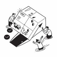 flat icon Reducing Workplace Clutter concept as A team initiative focuses on reducing workplace clutter to improve focus and productivitySimple flat illustration in isometric scen Clear vector