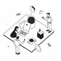 flat icon Overextended Coffee Chats concept as Colleagues spend excessive time on coffee chats diverting attention from critical work duties and projectsSimple flat illustration i Clear vector