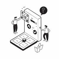 flat icon Mobile App Game Development concept as Developers work on a mobile game app focusing on creating engaging gameplay and user friendly interfacesSimple flat illustration i Clear vector