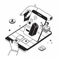 flat icon Mobile Payment Transactions concept as A customer completes a mobile payment transaction at a coffee shop using their smartphoneSimple flat illustration in isometric sce Clear vector