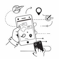 flat icon Mobile Gaming Experience concept as Group of friends having fun playing a competitive mobile game together in a living roomSimple flat illustration in isometric scene Clear vector