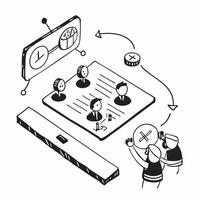 flat icon Mismanaged Team Meetings concept as Team meetings frequently run off topic or excessively long leading to frustration and lost productivitySimple flat illustration in is Clear vector