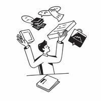 flat icon Ineffective Multi Tasking concept as An employee struggles with multitasking leading to errors and decreased efficiency in completing tasksSimple flat illustration in is Clear vector