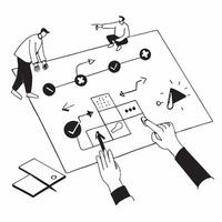 flat icon Interactive Process Mapping Workshop concept as Teams use interactive tools in a workshop to map and improve existing business processesSimple flat illustration in isome Clear vector
