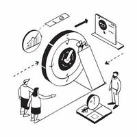 flat icon Implementing Lean Six Sigma concept as Business leaders implement Lean Six Sigma methodologies to enhance quality and eliminate defectsSimple flat illustration in isomet Clear vector