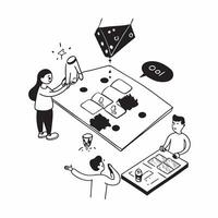 flat icon Game Development Brainstorming concept as Game developers brainstorm ideas for a new game discussing characters plot and gameplay mechanicsSimple flat illustration in is Clear vector