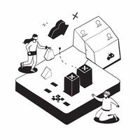 flat icon Family Gaming Evening concept as A family enjoys a gaming evening together bonding over cooperative and multiplayer gamesSimple flat illustration in isometric scen Clear vector