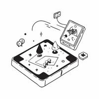 flat icon Fantasy RPG Mobile Gaming concept as A player deep in a fantasy RPG on their smartphone exploring vast landscapes and completing epic questsSimple flat illustration in i Clear vector