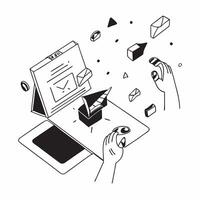 flat icon Endless Browsing of Emails concept as Employees spend excessive time browsing through emails without addressing any important communicationsSimple flat illustration in i Clear vector