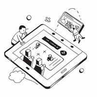 flat icon Educational App for Children concept as Children learning through an educational app on a tablet with interactive content and gamesSimple flat illustration in isometric Clear vector