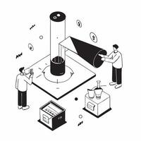 flat icon Biofuel Production concept as Engineers and scientists collaborate to enhance biofuel production techniques in an industrial biotech facilitySimple flat illustration in Clear vector
