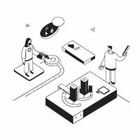 flat icon Biomedical Device Development concept as Biomedical engineers develop advanced medical devices in a high tech lab to improve patient careSimple flat illustration in isom Clear vector