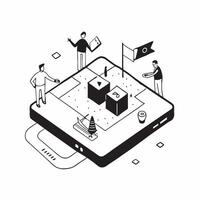 flat icon Augmented Reality City Game concept as Players navigate through city streets playing an augmented reality game interacting with virtual elementsSimple flat illustration Clear vector