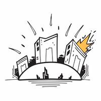 flat design backdrop Urban Sunset Drama concept as The setting sun casts a fiery backdrop behind a city skyline illuminating buildings with a dramatic orange glow flat illustratio Clear vector