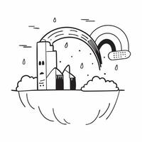 flat design backdrop Urban Rainstorm with Rainbow concept as As an urban rainstorm clears a rainbow arcs across the cityscape juxtaposing nature calm with urban dynamism flat illu Clear vector