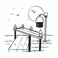 flat design backdrop Twilight Serenity at the Pier concept as As twilight descends the sunset casts a serene glow over the old pier creating a moment of peaceful reflection flat i Clear vector