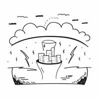 flat design backdrop Thunderous Sky Over City concept as City skyline under dramatic thunderclouds capturing the stark contrast between urban life and nature flat illustration in Clear vector