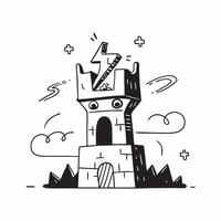 flat design backdrop Thunderstorm Over Historical Castle concept as A historical castle stands resilient as a thunderstorm unleashes its fury merging history with dramatic weather Clear vector