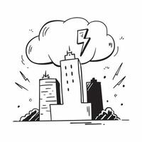 flat design backdrop Thunderstorm Over Skyscrapers concept as Skyscrapers under assault by a fierce thunderstorm highlighting urban endurance against natures ferocity flat illustr Clear vector