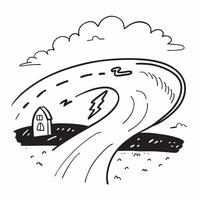 flat design backdrop Thunder Rolling Over Rural Village concept as A small village experiences the awe inspiring power of a thunderstorm rolling in over the hills flat illustratio Clear vector