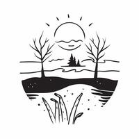 flat design backdrop Sunset Silhouettes concept as Silhouettes of trees and wildlife are stark against the vibrant backdrop of a setting sun flat illustration in Clear vector