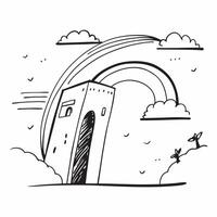 flat design backdrop Overpass Rainbow Arch concept as An overpass with a rainbow arching perfectly above creating a stunning gateway in the urban landscape flat illustration in Clear vector