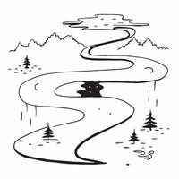 flat design backdrop Old Growth Forest Stream concept as A serene stream meanders through the heart of an old growth forest reflecting the lush undisturbed vegetation flat illustr Clear vector