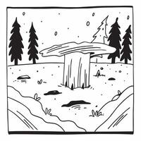flat design backdrop Old Growth Forest in Winter concept as Snow blankets the quiet old growth forest providing a stark contrast to the enduring green of the ancient trees flat il Clear vector