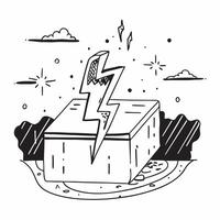 flat design backdrop Nighttime City Thunder concept as A cityscape at night brightly illuminated by a crack of lightning showcasing urban resilience flat illustration in Clear vector