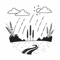 flat design backdrop Morning Mist in a Meadow concept as A lush meadow bathed in morning mist offering a scene of freshness and renewal flat illustration in Clear vector