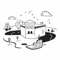 flat design backdrop Morning Mist at the Historical Site concept as Morning mist wraps a historical site adding a layer of mystique to its ancient walls and stories flat illustrat Clear Set 2 vector