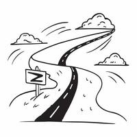 flat design backdrop Misty Mountain Road concept as A curvy mountain road disappears into the mist inviting mystery and exploration at the break of day flat illustration in Clear vector