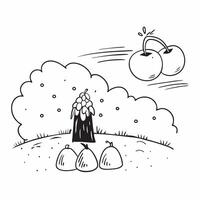 flat design backdrop Misty Morning at the Orchard concept as An orchard whispers secrets in the mist revealing the slow ripening of fruits at dawn flat illustration in Clear Set 2 vector