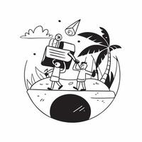 flat design backdrop Jungle Trek Adventure concept as Adventurers trek through a dense jungle surrounded by the overwhelming green and sounds of the tropical rainforest flat illus Clear Set 2 vector