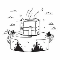 flat design backdrop Highland Hot Springs Hideaway concept as High up in the hills a secluded hot springs hideaway offers peace and panoramic highland views flat illustration in Clear vector
