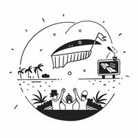 flat design backdrop Beach Sunset Party concept as A lively beach party unfolds under the stunning spectacle of a sunset with people enjoying the vibrant evening flat illustration Clear vector