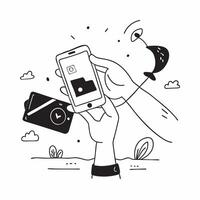 Fitness Tracking App Usage concept as A person uses a fitness tracking app on their smartphone during an outdoor workout to monitor their progress in Photo Stock Concept Clear vector