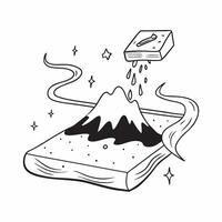 flat design backdrop Active Volcano Night Sky concept as An active volcano under a starry night sky with a trail of lava illuminating the darkness flat illustration in isometric s Clear vector