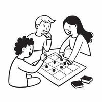 Family with a child with Down syndrome enjoying a board game night concept as A family with a child with Down syndrome joyfully playing board games together showcasing inclusion fu Clear vector