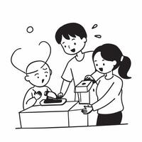 Family with a child with autism baking a cake together concept as A family with a child with autism joyfully baking a cake together illustrating inclusion nurturing and the happine Clear vector