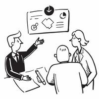 Executive Coach in Strategy Session concept as An executive coach discusses strategic planning and goal setting with senior managers in a boardroom in Photo Stock Concept Clear vector
