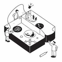 Environmental Biotech Solutions concept as Environmental scientists working on biotechnology solutions to clean up oil spills in a coastal area in Photo Stock Concept Clear vector